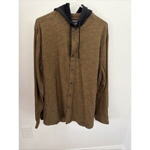 Caliville Hooded Button-Down Shirt Men XL Brown Black Excellent Colorblock